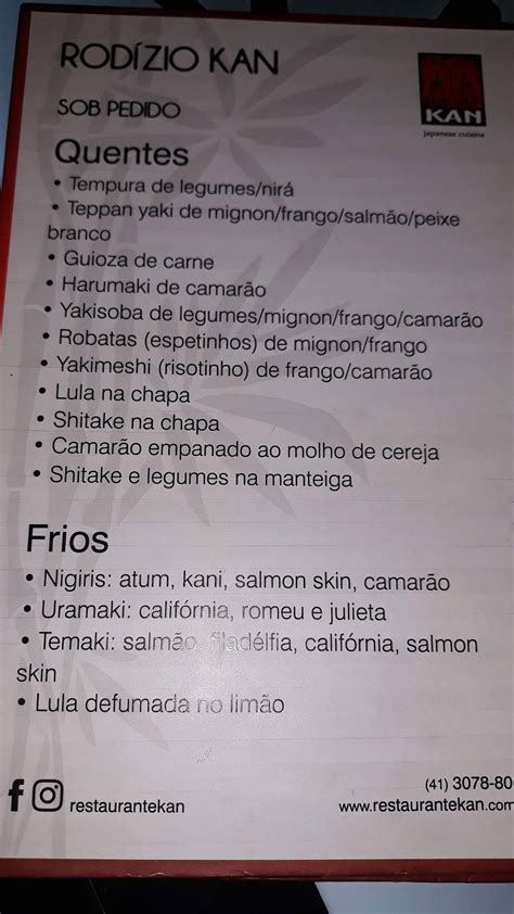 kan restaurante|Cardápio